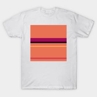 A solitary variety of Licorice, Jazzberry Jam, Brick Red, Light Red Ochre and Butterscotch stripes. T-Shirt